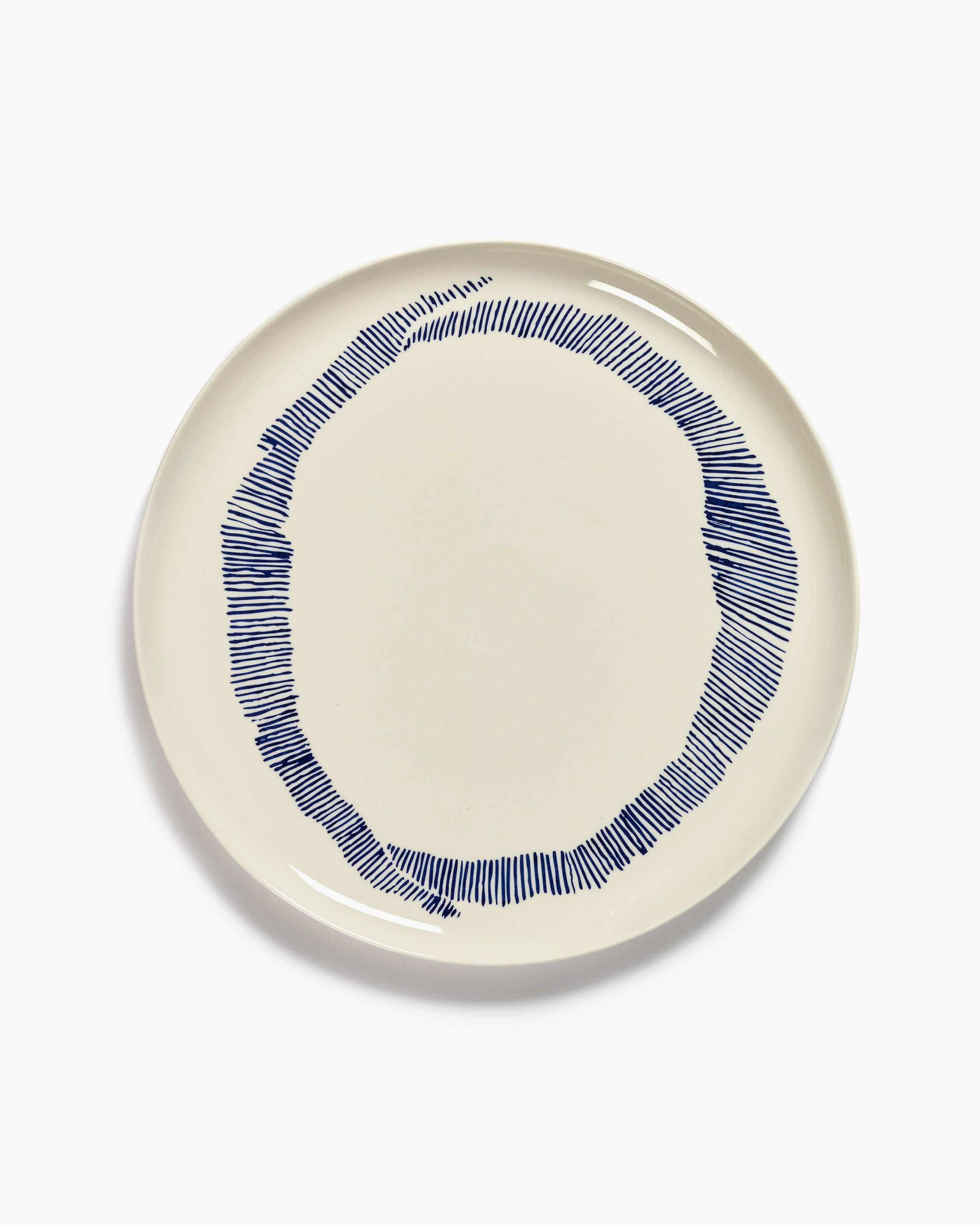 FEAST - serving plate white - blue stripes