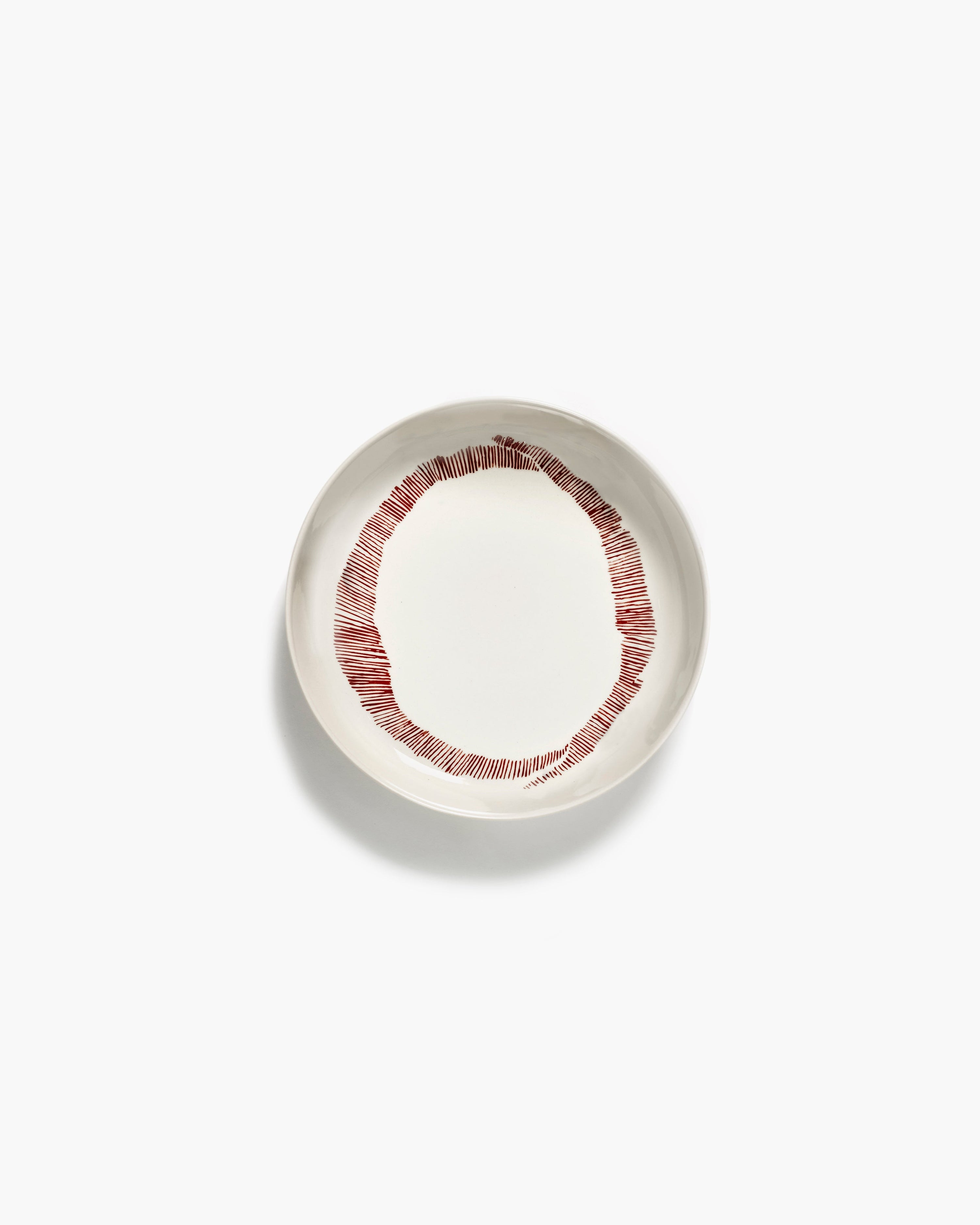 FEAST deep plate white - red stripes