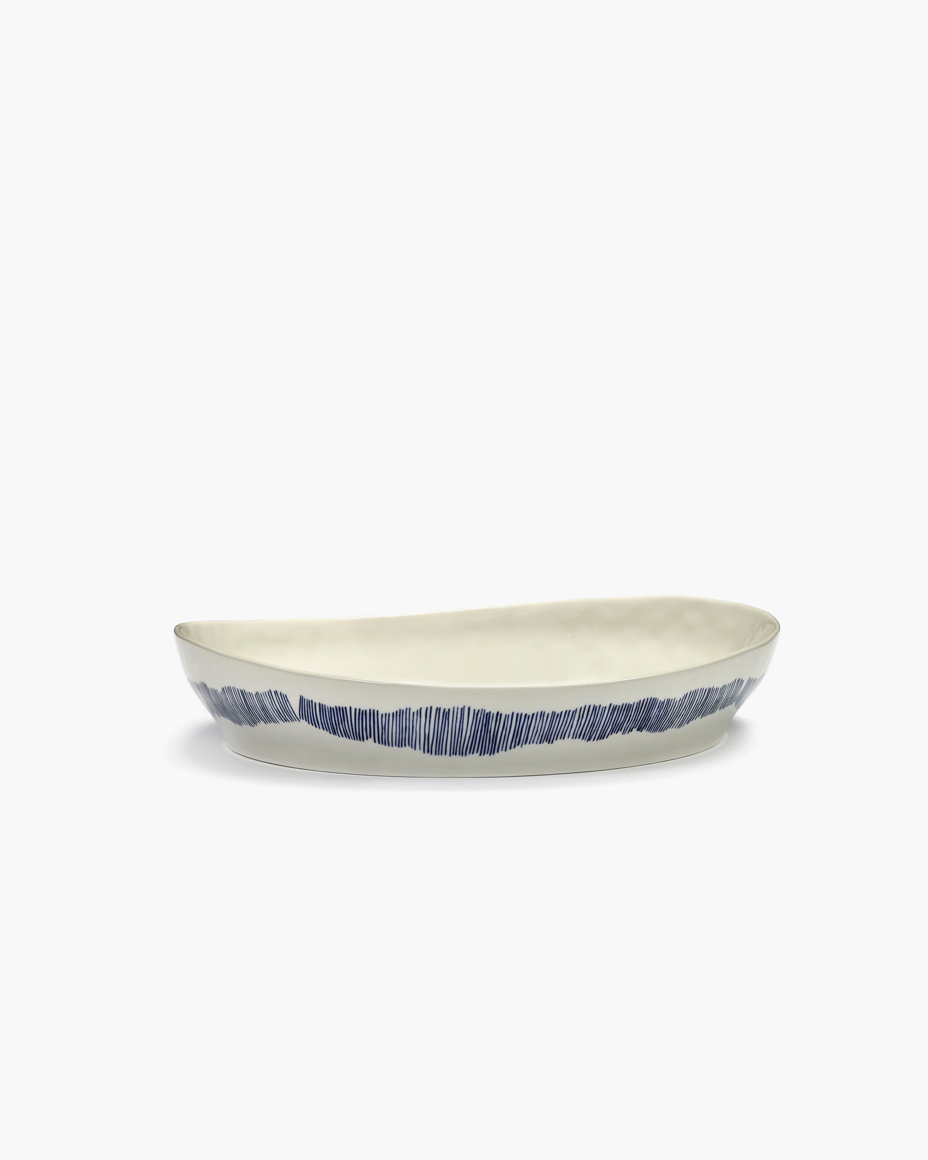 FEAST - Deep serving plate (S) white - blue stripes