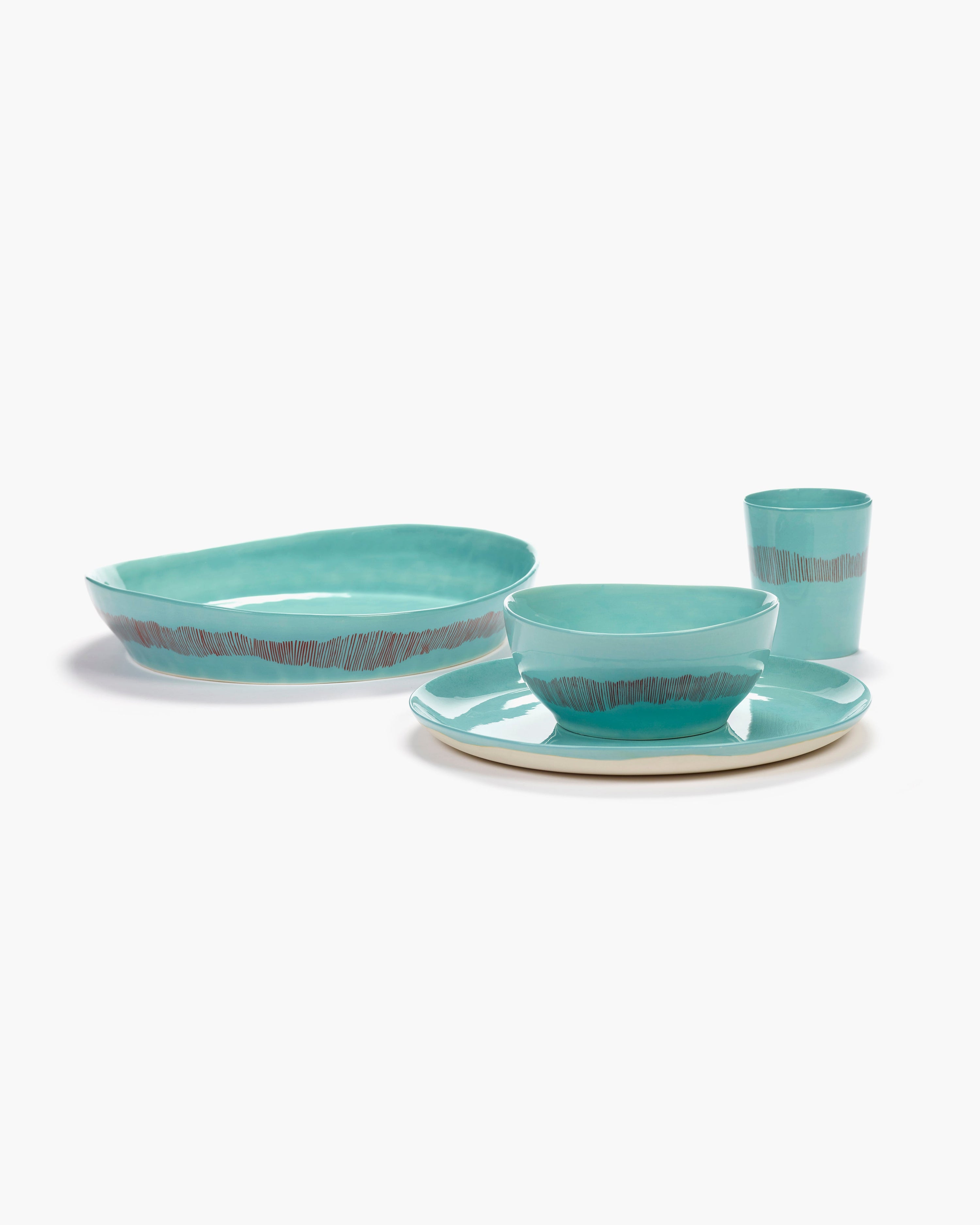 FEAST - Deep serving plate (S) azure - red striped