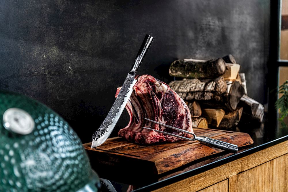 SDV FORGED BBQ METZGERMESSER + MESSERSCHEIDE AUS LEDER