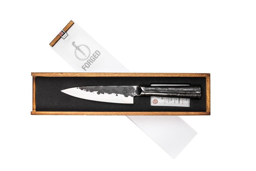 SDV FORGED BBQ CHEFS KNIFE 16CM + MESSERSCHEIDE AUS LEDER