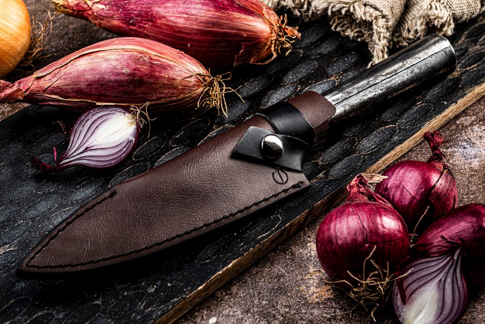 SDV FORGED BBQ CHEFS KNIFE 16CM + MESSERSCHEIDE AUS LEDER